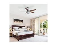 Sofucor 52-inch Gray Wood Grain Farmhouse Indoor 5-Blade Ceiling Fans with Light Kit and Remote Control
