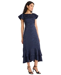 Maggy London Women's Ruffle Boat Neck Midi Dress