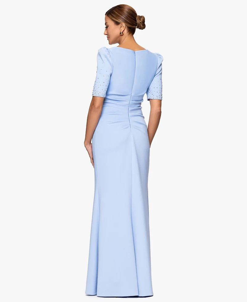 Xscape Women's Embellished Scuba Boat-Neck Gown