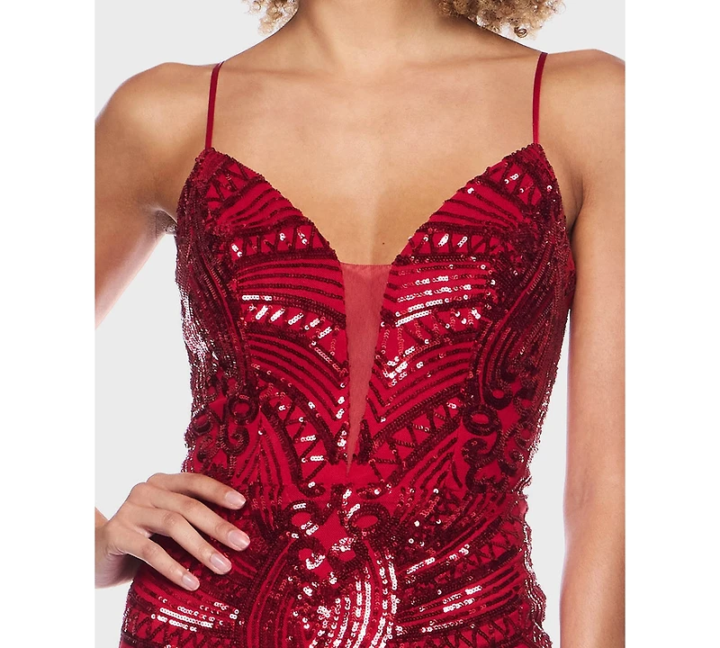 Alex & Sophia Juniors' V-Neck Sequined Dress