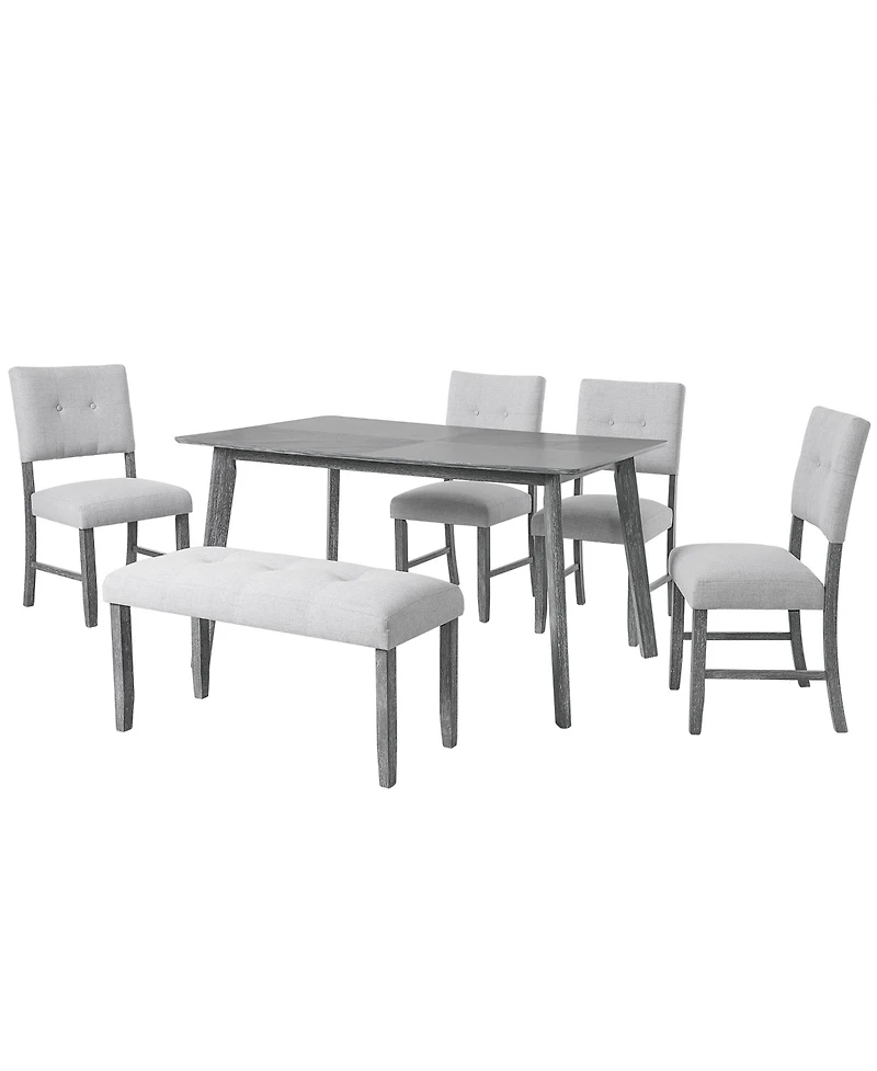 Casainc 6-Piece Farmhouse Dining Set with Rectangular Wood Table 4 Upholstered Chairs and Bench in Gray