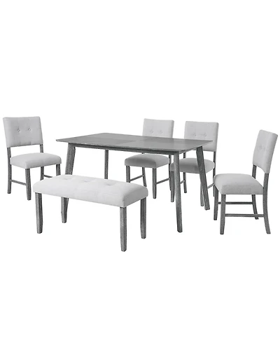 Casainc 6-Piece Farmhouse Dining Set with Rectangular Wood Table 4 Upholstered Chairs and Bench in Gray