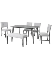 Casainc 6-Piece Farmhouse Dining Set with Rectangular Wood Table 4 Upholstered Chairs and Bench in Gray