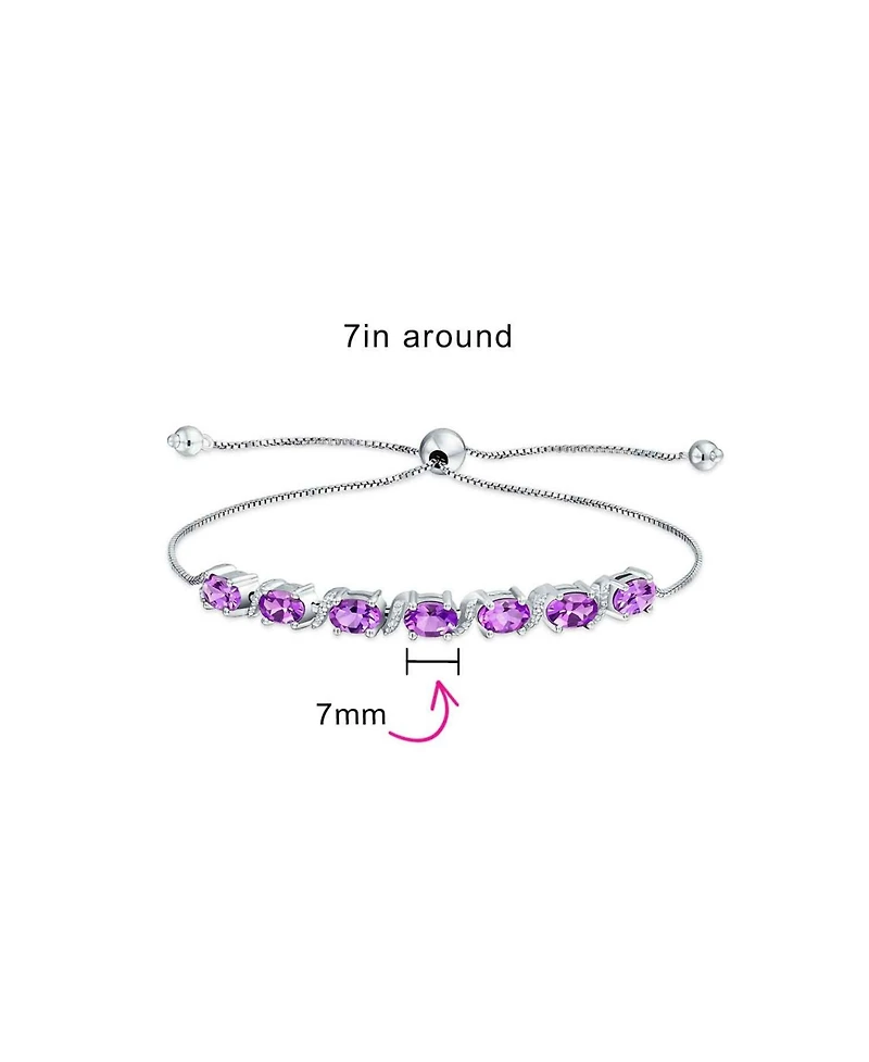 Bling Jewelry Lavender Purple Natural Amethyst Zircon Accent Bolo Tennis Bracelet Sterling Silver Adjustable 7-8 Inch