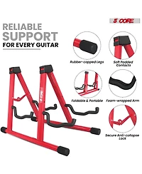 5 Core Double Guitar Stand Floor Adjustable A Frame Folding Acoustic Electric Guitars Holder Stands Gss 2N1 Red