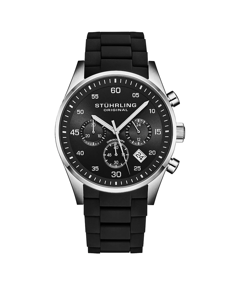 Stuhrling Velocity 4076 Chronograph Men s 43mm Quartz Watch – Multi-Function Dial, Krysterna Crystal, Silicone Strap, 50M Wr