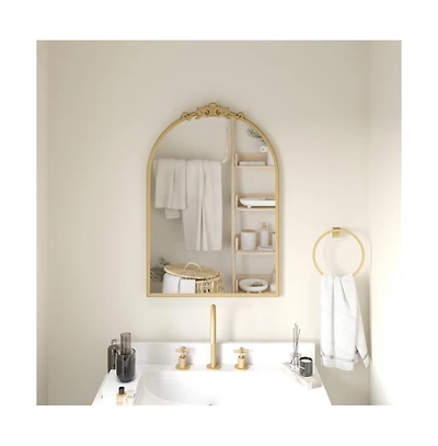 Emma+Oliver Monte Arched Wall Mirror with Baroque Style Detail, and Aluminum Backed Glass for Clarity for Entryways, Bathrooms & More