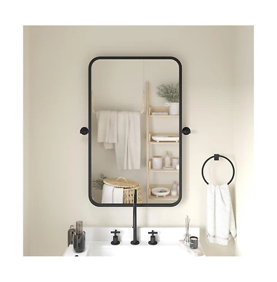 Emma+Oliver Mason Pivot Wall Mirror with Slim Frame and Silver Backed Glass for Clarity Bathrooms