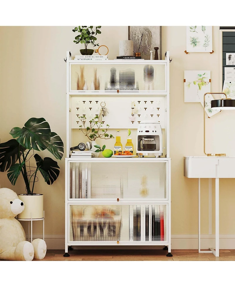 Costway 5 Tier Kitchen Bakers Rack Flip Door Cabinets Pegboard & Hooks