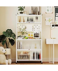 Costway 5 Tier Kitchen Bakers Rack Flip Door Cabinets Pegboard & Hooks