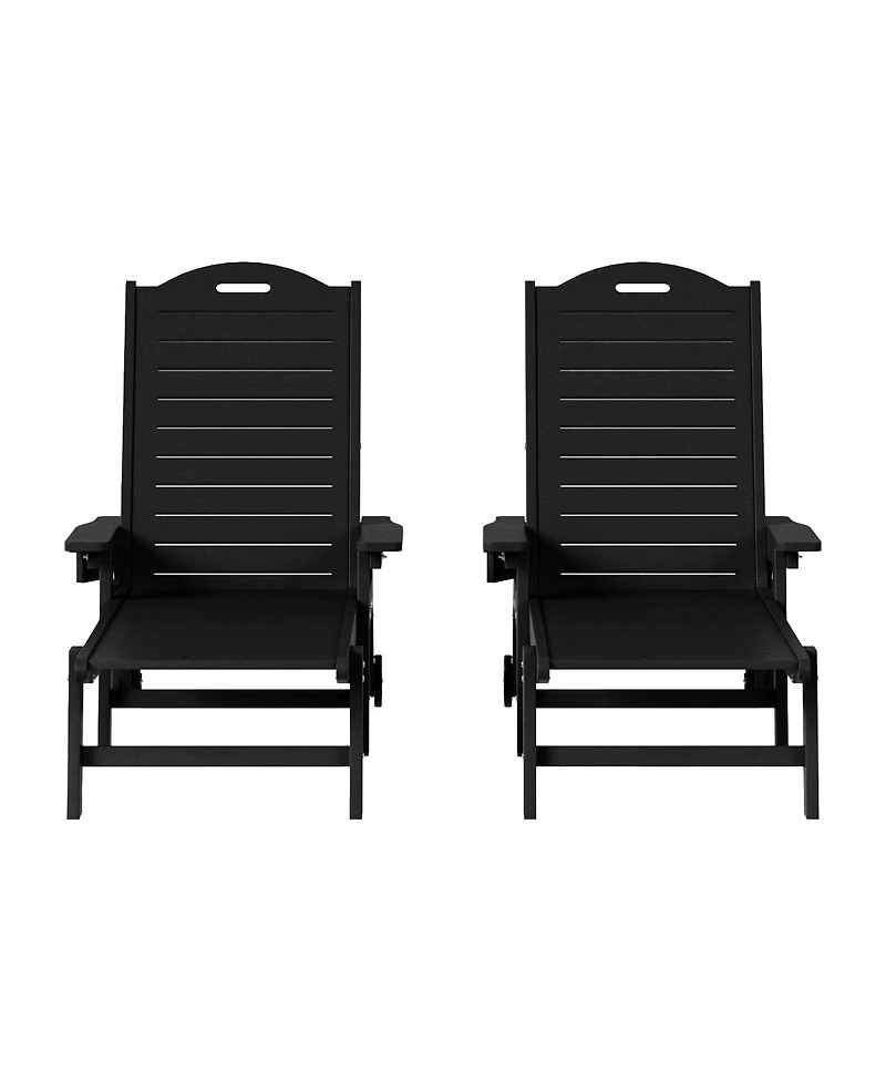 WestinTrends Outdoor Hdpe Patio Chaise Lounges With Wheels & Cup Holder (Set of