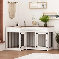 Homsee Corner Dog Crate Furniture with 2 Drawers, Space-Saving Dog Kennel Cage