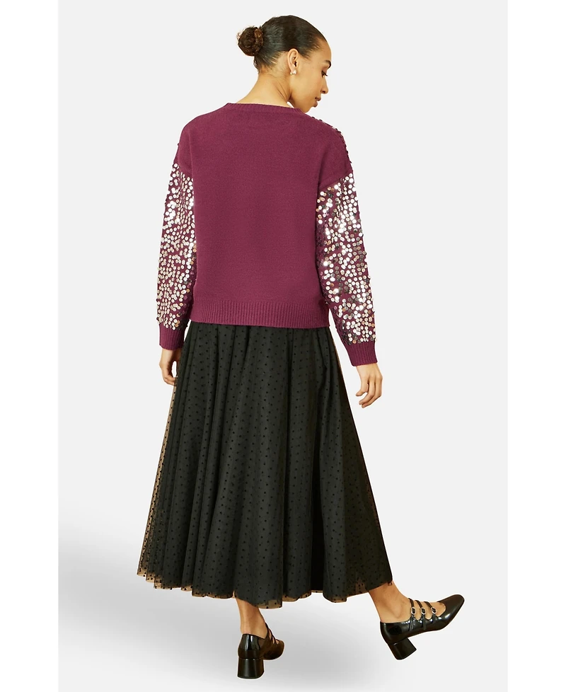 Yumi Women's Sequin Relaxed Fit Sweater