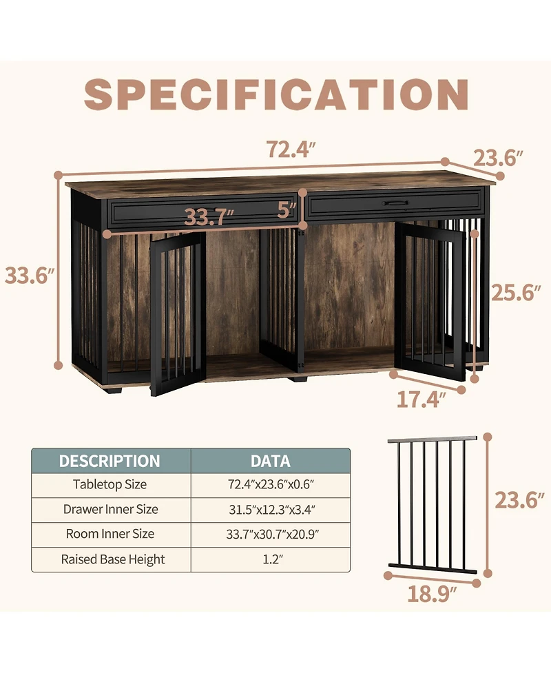 Homsee Furniture Style Dog Crates Large Wooden Pet Kennels with 2 Drawers