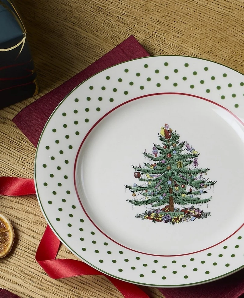 Spode Christmas Tree Polka Dot Dessert Plates, Set of 4