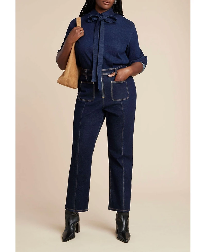 Eloquii Women's Plus Denim Top With Bow Tie