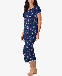 Cuddl Duds Women's Cropped Short-Sleeve Pajama Top and Pants, 2-Piece Set