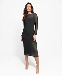 Popilush Women's Shapewear Slimming Midi Dress and Sheer Mesh Overlay Set