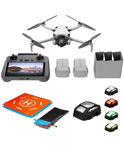 Dji Mini 4 Pro Drone Fly More Combo Plus, Bundle with 20" Folding Landing Pad and 4 Color Strobe Anti-Collision Light for Drone