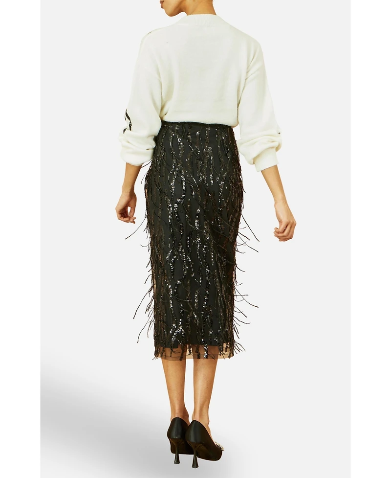 Yumi Women's Sequinned Bow Neckline Sweater