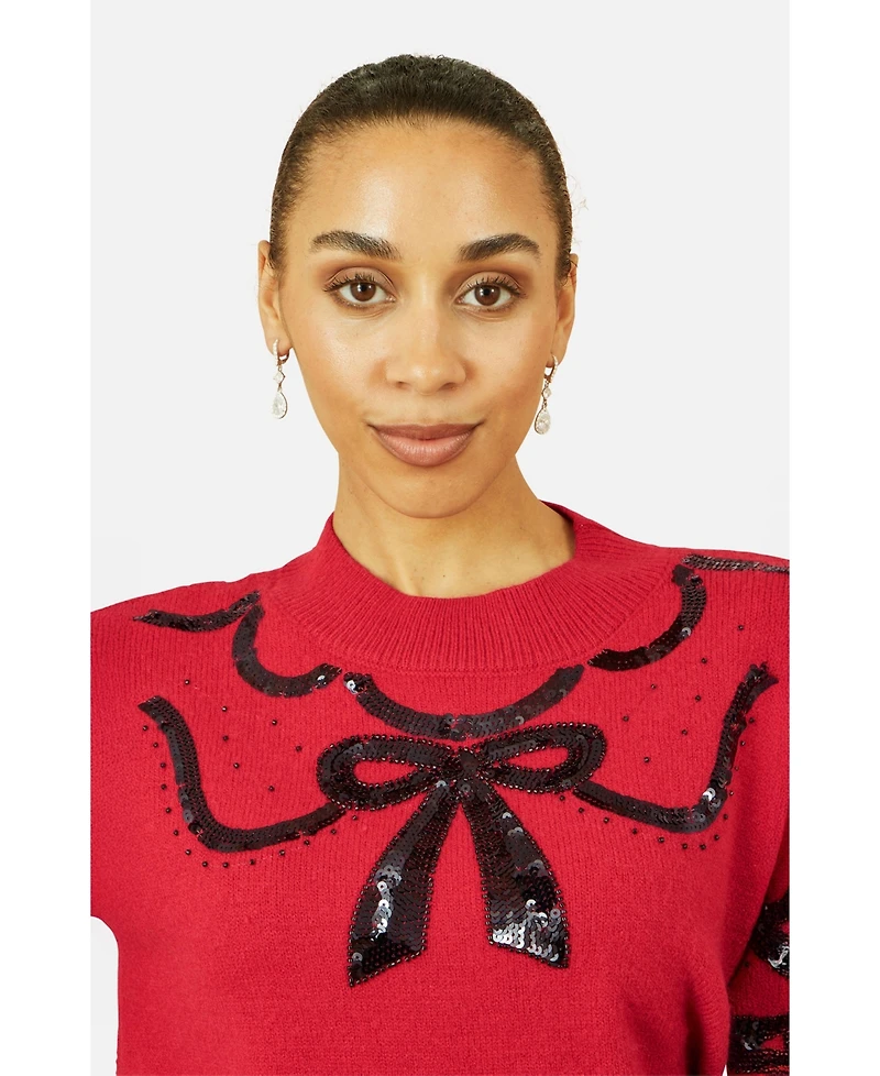 Yumi Women's Sequinned Bow Neckline Sweater