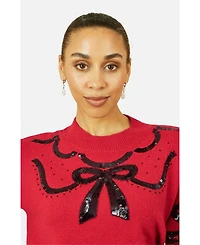 Yumi Women's Sequinned Bow Neckline Sweater