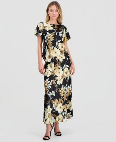 Anne Klein Womens Floral Print Bateau Neck Top Pull On Flared Skirt