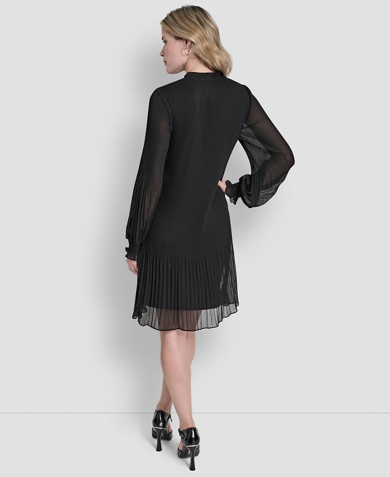 Dkny Women's Chiffon Pleated Tie Collar Shift Dress