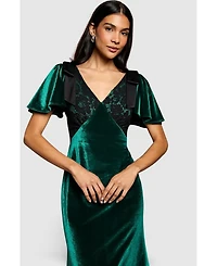 Coast Women's Velvet Lace Mix Short Sleeve Midi Dress