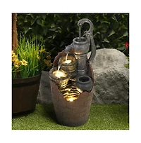 SunJet 32.6" Rustic Barrel Outdoor Water Fountain