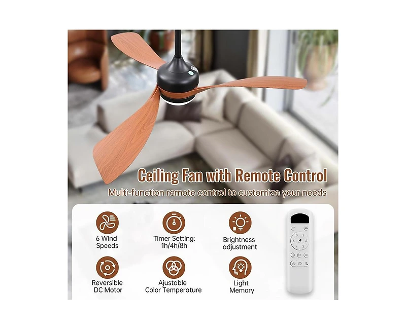 Sofucor 52-inch Modern Black Ceiling Fan with Led Light and Remote Control Dc Motor