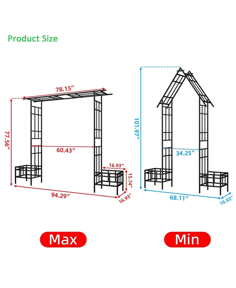 Streamdale Furniture Metal Garden Arch Adjustable Width Black