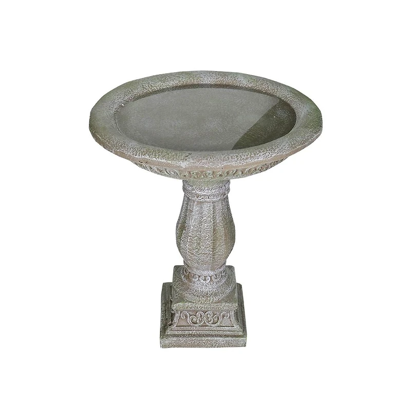 SunJet 23.8 Inch High Concrete Bird Bath with Carved Pedestal – Birdbath Sturdy & Elegant Design, Stone-Like Texture