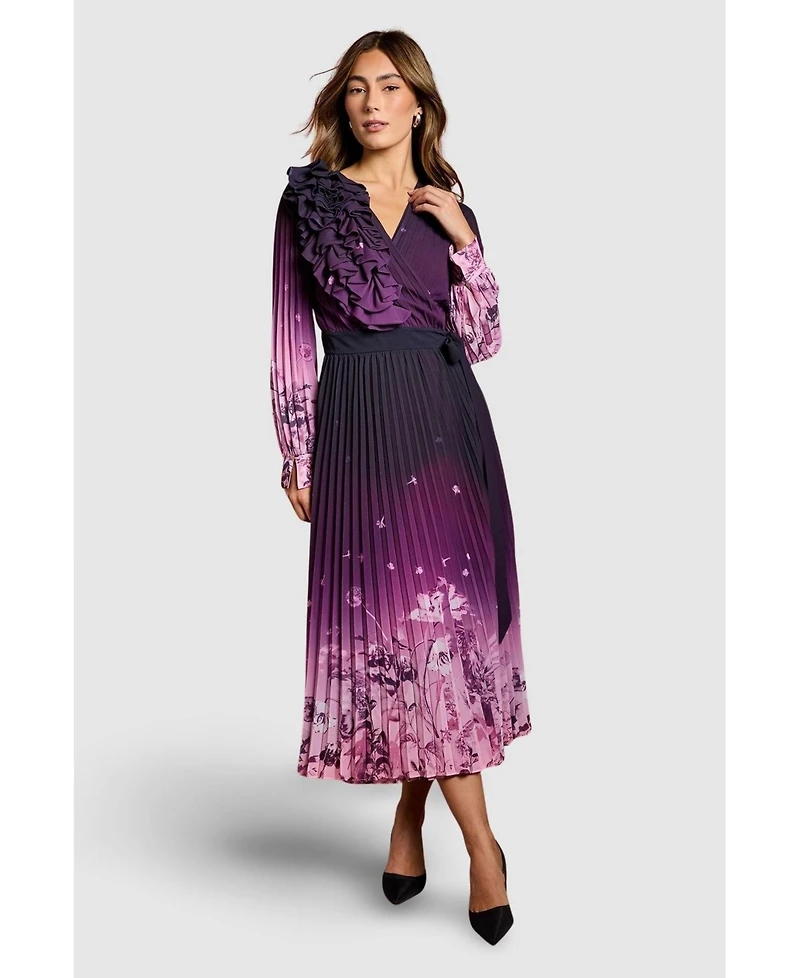 Coast Women's Floral Corsage Wrap Georgette Dress