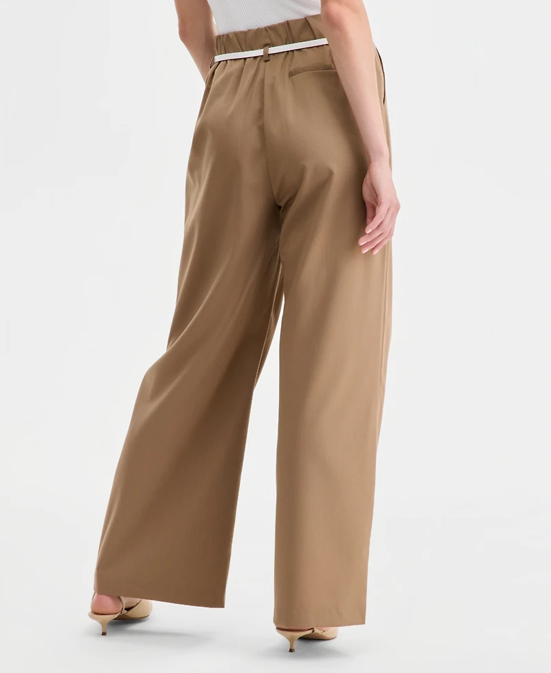 Bar Iii Women's Belted Pleated Wide-Leg Trousers, Macy's Exclusive