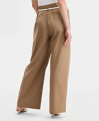 Bar Iii Women's Belted Pleated Wide-Leg Trousers, Macy's Exclusive