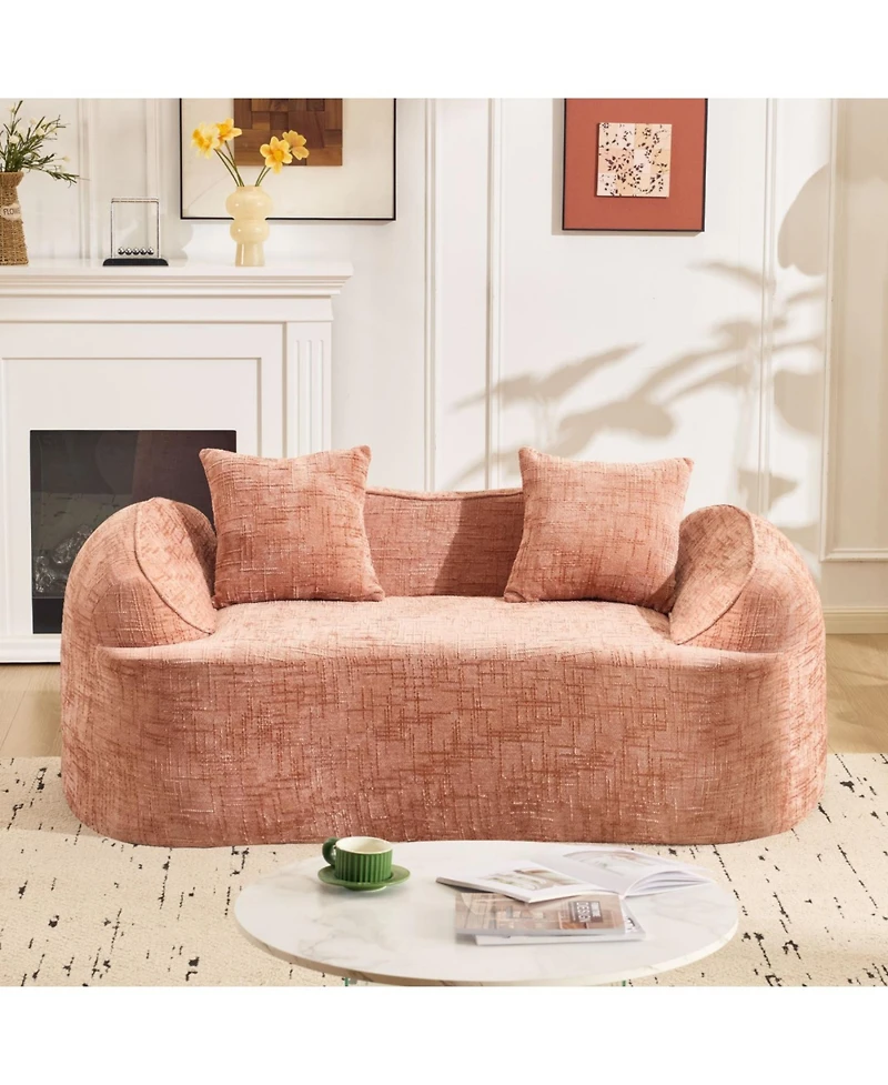 Streamdale Furniture Streamdale Pink curved two-person compress sofa with armrests and two pillows