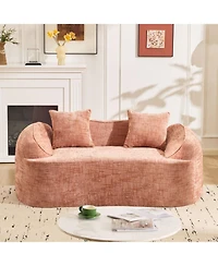 Streamdale Furniture Streamdale Pink curved two-person compress sofa with armrests and two pillows