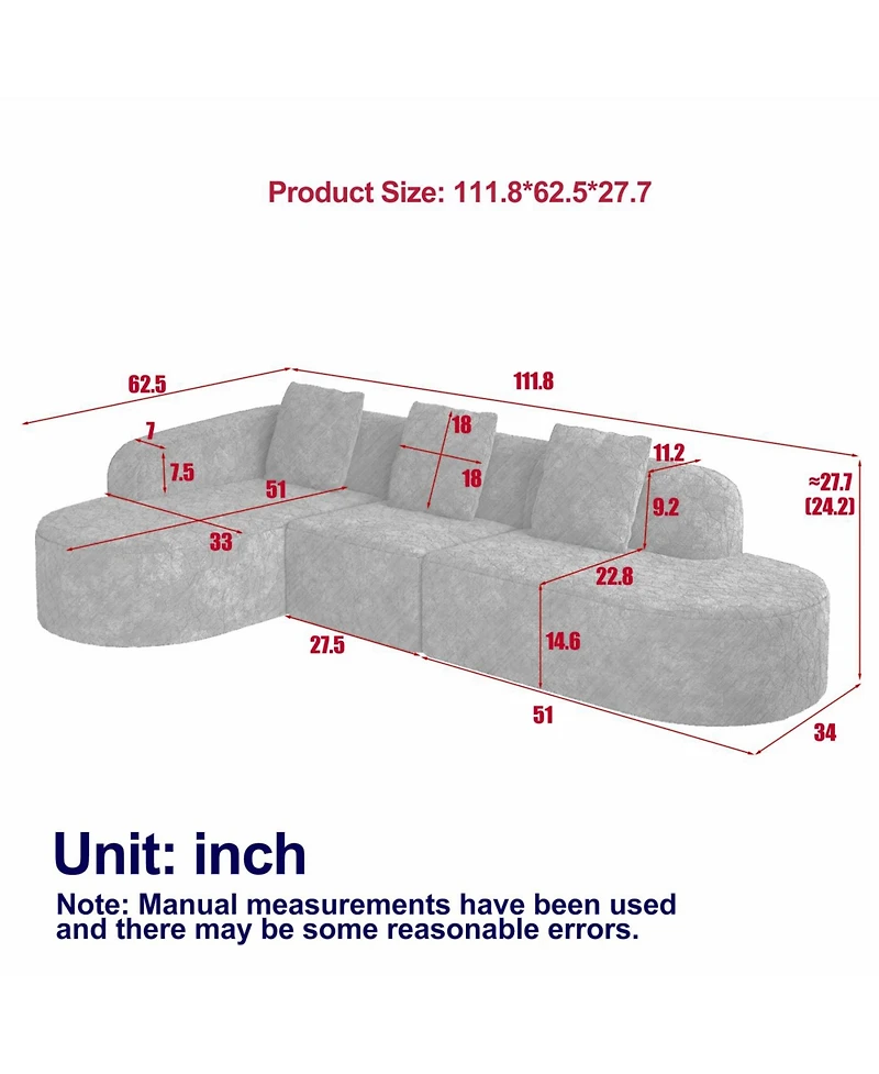Streamdale Furniture Streamdale L-shaped curved modular sofa, modern lychee-textured polyester