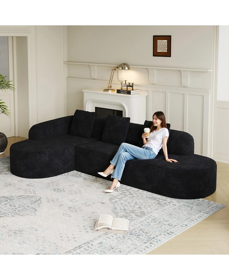 Streamdale Furniture Streamdale L-shaped curved modular sofa, modern lychee-textured polyester