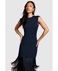 Coast Women's Bandage Knit Fringed Hem Midi Dress