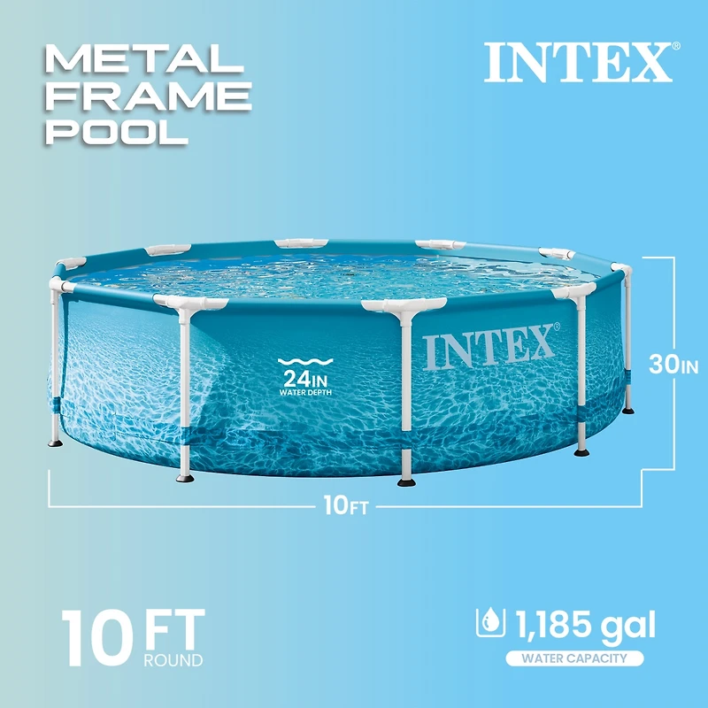 Intex 28207EH 10' x 30" Steel Metal Frame Beachside Swimming Pool w/ Filter Pump
