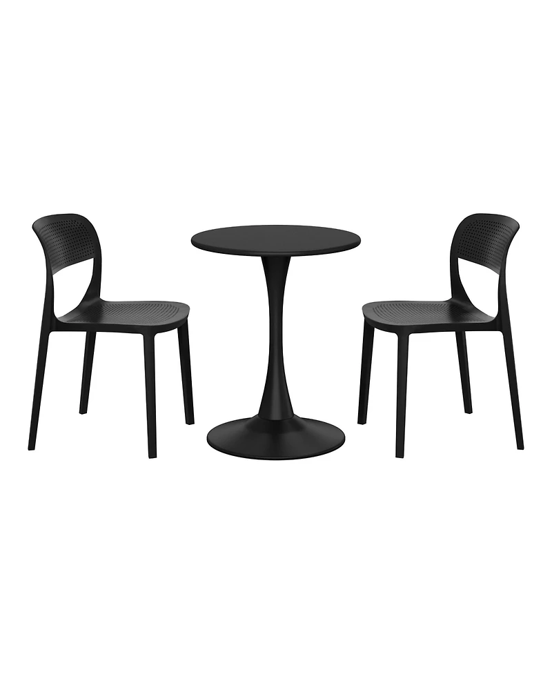 WestinTrends 3-Piece Round Metal Bistro Dining Table Set And Stackable Resin Patio Side Chairs