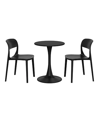 WestinTrends 3-Piece Round Metal Bistro Dining Table Set And Stackable Resin Patio Side Chairs