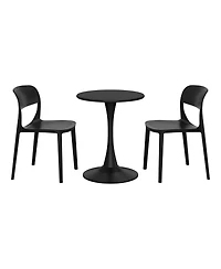 WestinTrends 3-Piece Round Metal Bistro Dining Table Set And Stackable Resin Patio Side Chairs