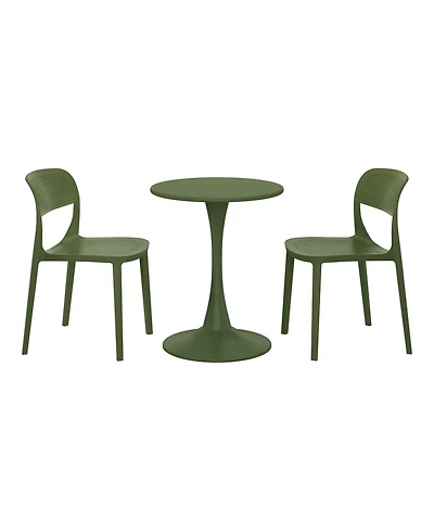 WestinTrends 3-Piece Round Metal Bistro Dining Table Set And Stackable Resin Patio Side Chairs