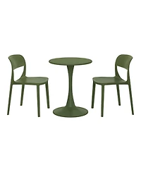 WestinTrends 3-Piece Round Metal Bistro Dining Table Set And Stackable Resin Patio Side Chairs