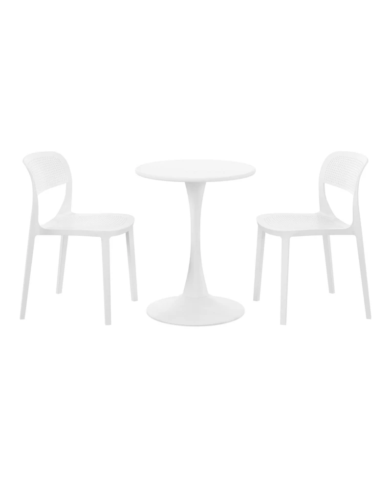 WestinTrends 3-Piece Round Metal Bistro Dining Table Set And Stackable Resin Patio Dining Side Chairs