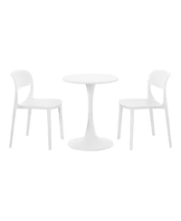 WestinTrends 3-Piece Round Metal Bistro Dining Table Set And Stackable Resin Patio Dining Side Chairs