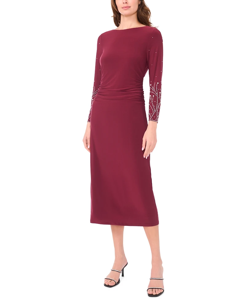 Msk Women's Long-Sleeve Crewneck Dress